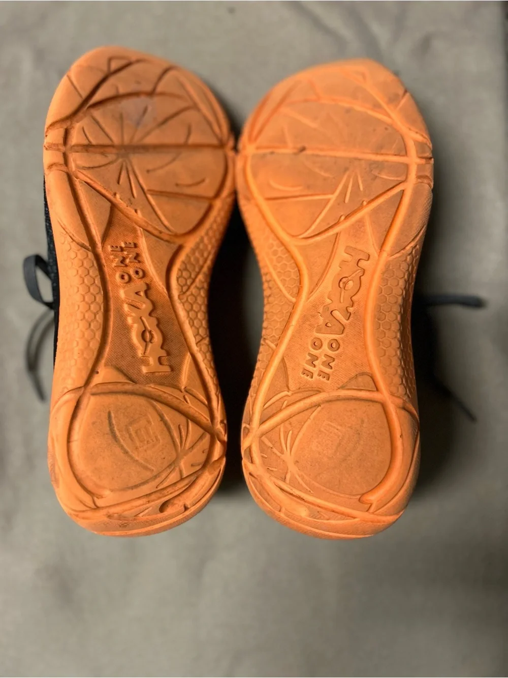 Hoka Womens Hupana 2 Black/gray Knit Running Shoes with Orange Sole size 8